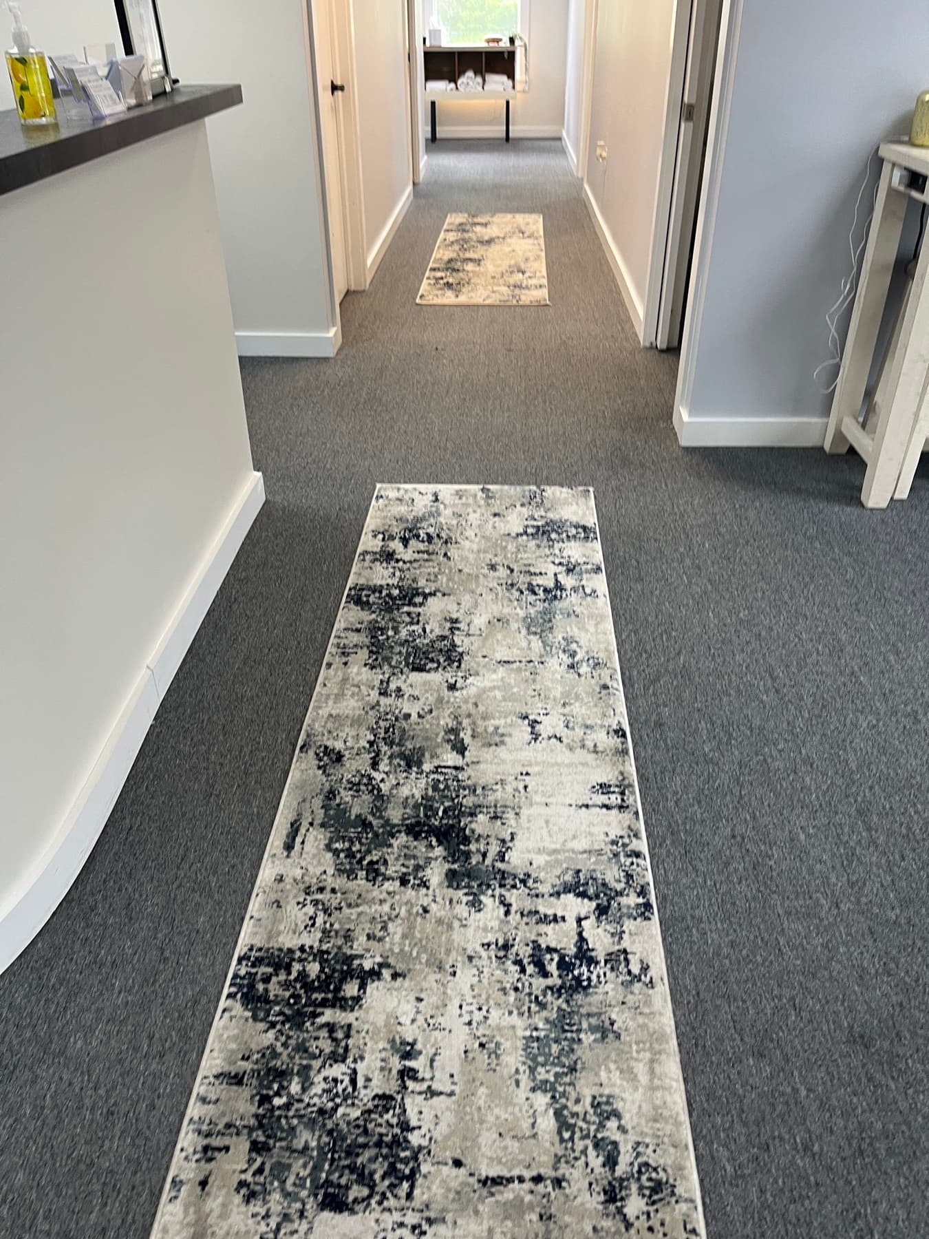 Commercial hallway after service — carpet and runner care in a professional suite. — Hunterdon County, NJ. Patriotic Office Cleaning.