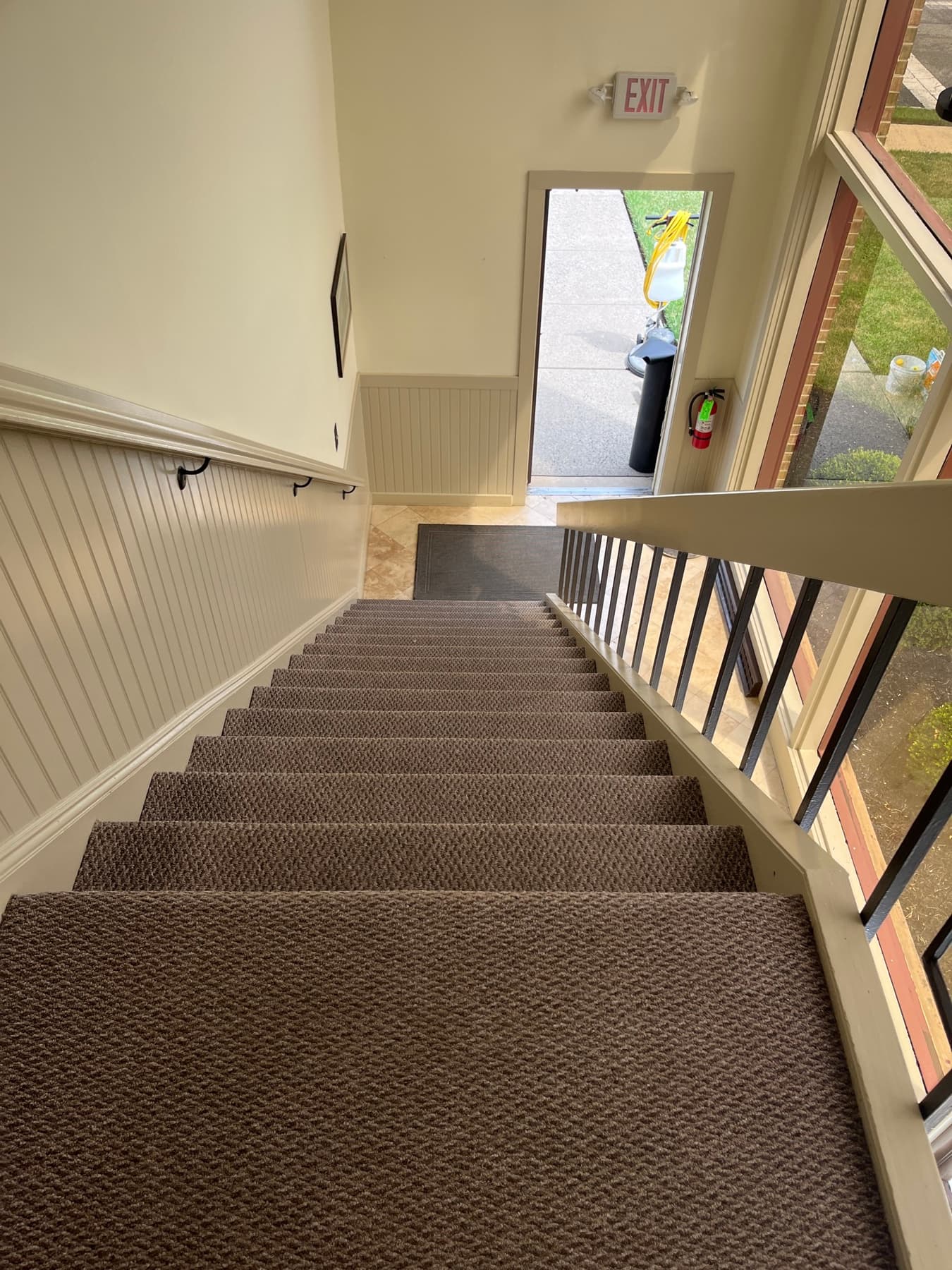 Stairwell carpet and exit landing maintenance cleaning. — Hunterdon County, NJ. Patriotic Office Cleaning.