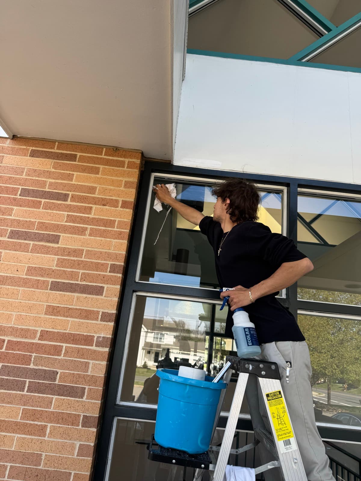 Windows on a commercial building, Milford. Patriotic Office Cleaning.